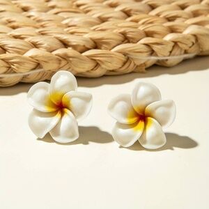 White Plumeria Flower Earrings | Island Style Jewelry | Tropical Blossom